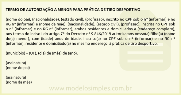 Modelo de Autorização a Menor para Prática de Tiro Desportivo