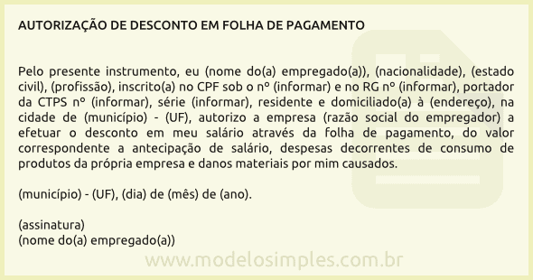 Modelo de Autorização de Desconto em Folha de Pagamento