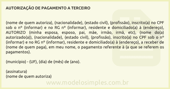 Modelo de Autorização de Pagamento a Terceiro