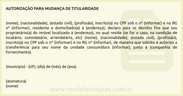 Modelo de Autorização e Solicitação de Mudança de Titularidade