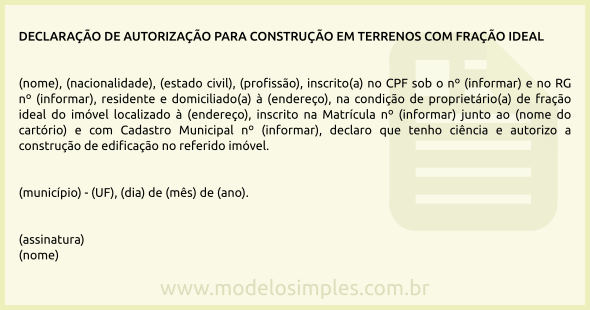 Modelo de Autorização para Construção em Terreno com Fração Ideal