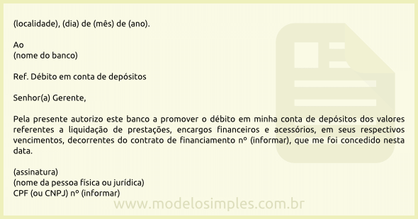 Modelo de Autorização para Débito em Conta