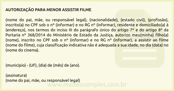 Modelo de Autorização para Menor Assistir Filme