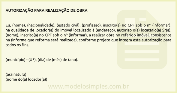 Modelo de Autorização para Obra em Imóvel Alugado