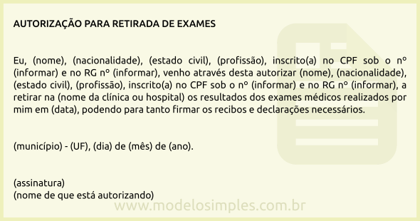 Modelo de Autorização para Retirada de Exame Médico