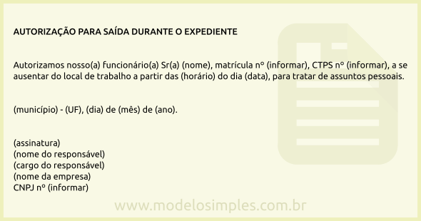 Modelo de Autorização para Saída durante o Expediente