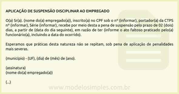 Modelo de Aviso de Aplicação de Suspensão Disciplinar ao Empregado