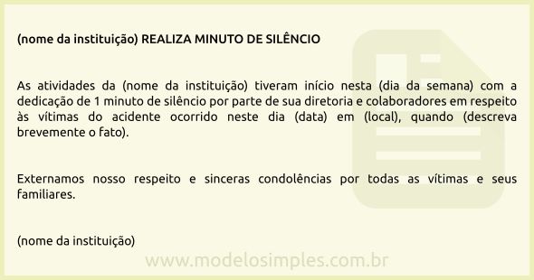 Modelo de Aviso de Minuto de Silêncio