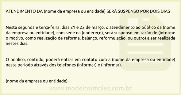 Modelo de Aviso de Suspensão de Expediente