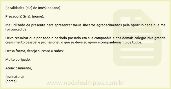 Carta De Agradecimento Pela Oportunidade Profissional 