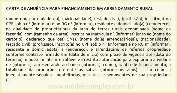 Modelo de Carta de Anuência para Arrendamento Rural