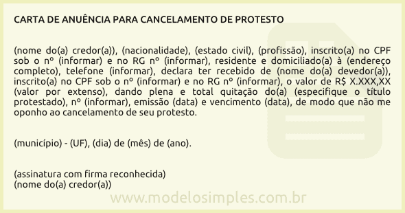 Modelo de Carta de Anuência para Pessoa Física