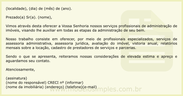 Modelo de Carta de Apresentação de Imobiliária