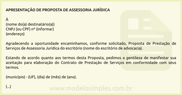 Modelo de Carta de Apresentação de Proposta de Assessoria 