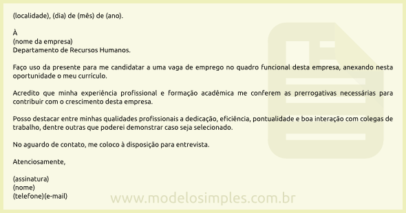 Modelo de Carta de Apresentação para Emprego