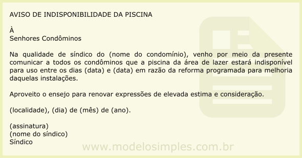 Modelo de Carta de Aviso aos Condôminos