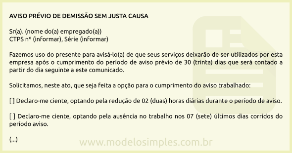 Modelo de Carta de Aviso Prévio de Demissão