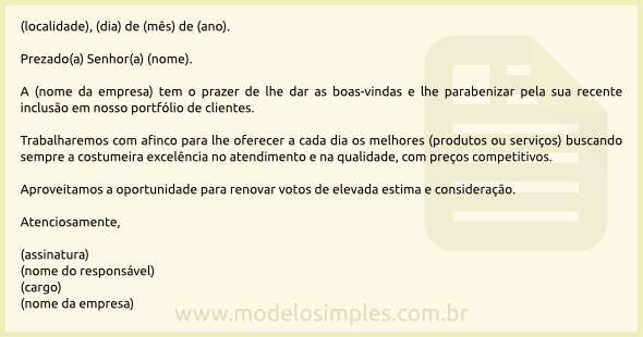 Modelo de Carta de Boas-Vindas ao Cliente