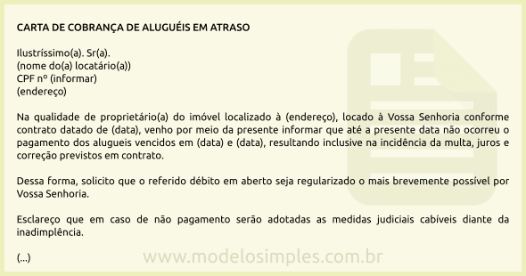 Modelo de Carta de Cobrança de Aluguéis em Atraso