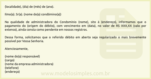 Modelo de Carta de Cobrança de Condomínio