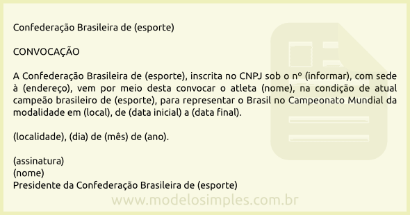 Modelo de Carta de Convocação de Atleta para Competição