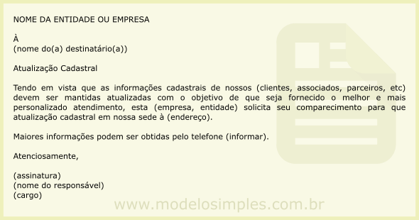 Modelo de Carta de Convocação para Atualização Cadastral