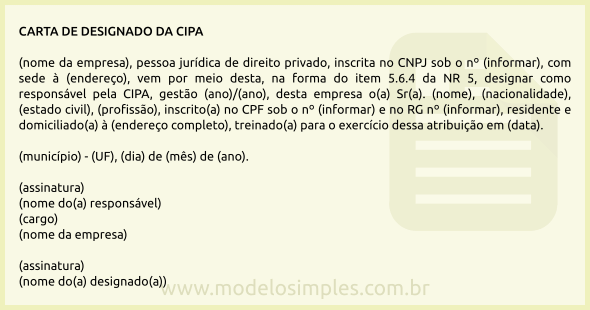 Modelo de Carta de Designado da CIPA