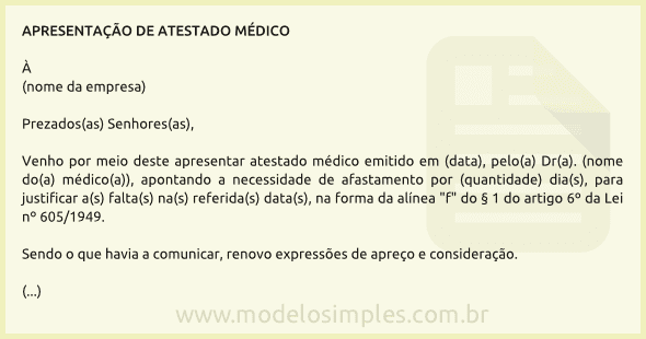 Modelo de Carta de Entrega de Atestado Médico pelo Empregado