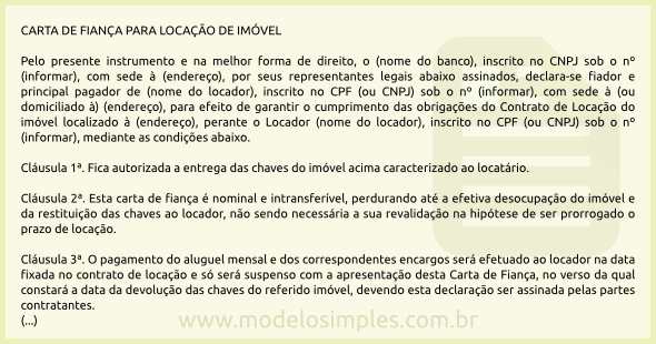 Modelo de Carta de Fiança para Locação de Imóvel