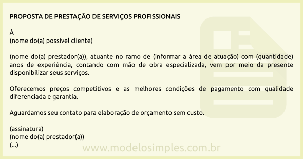 Modelo de Carta de Oferecimento de Prestação de Serviços Profissionais