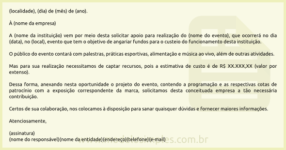 Carta de pedido de patrocinio para clube pdf