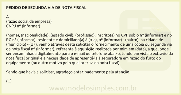 Modelo de Carta de Pedido de Segunda Via de Nota Fiscal