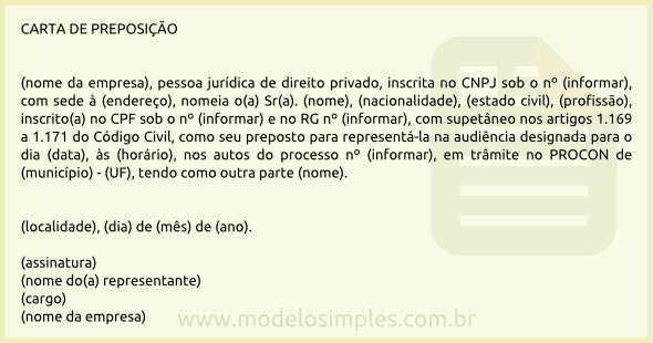 Modelo de Carta de Preposição para Audiência no Procon