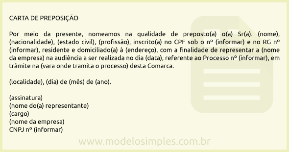 Modelo de Carta de Preposição