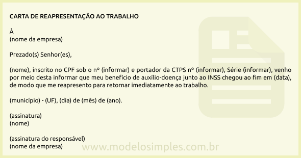 Modelo de Carta de Reapresentação ao Trabalho