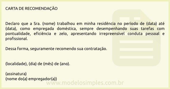 Modelo de Carta de Recomendação de Empregada Doméstica