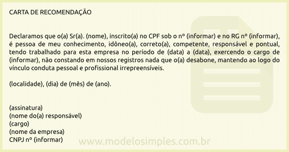 Exemplo De Carta De Recomendação Profissional Novo Exemplo