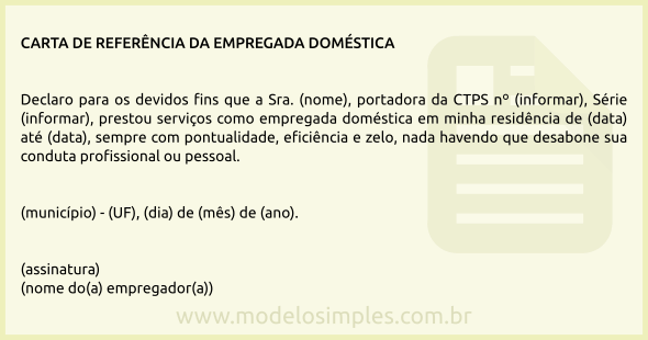 Modelo de Carta de Referência da Empregada Doméstica