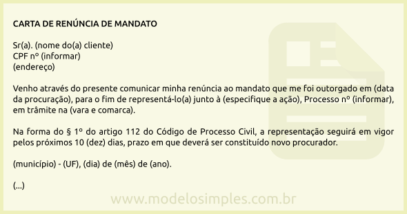 Modelo de Carta de Renúncia de Advogado