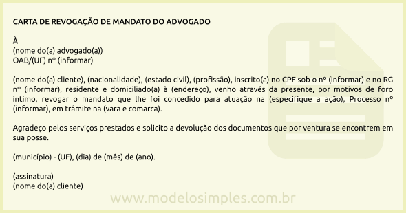 Modelo de Carta de Renúncia de Mandato de Cliente para Advogado