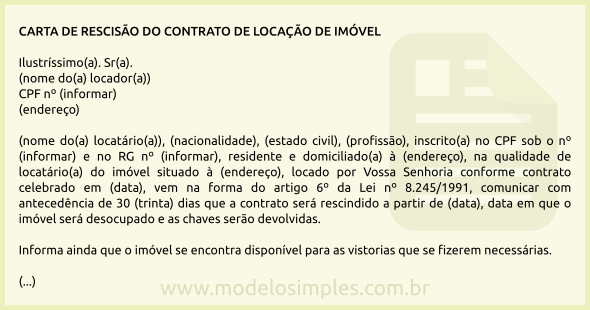 Modelo de Carta de Rescisão do Contrato de Locação de Imóvel