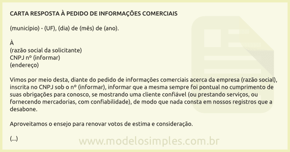 Modelo de Carta de Resposta à Pedido de Informações Comerciais