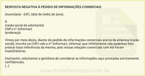 Modelo de Carta de Resposta Negativa à Pedido de Informações Comerciais