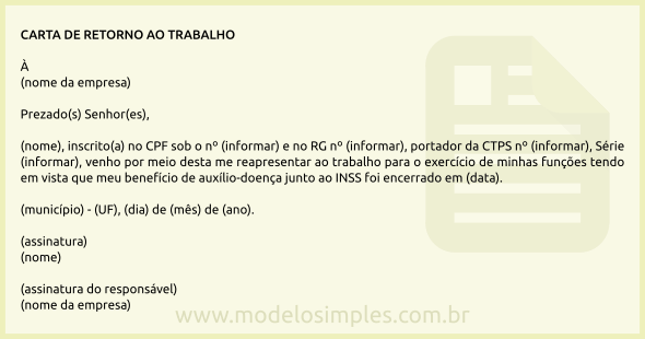 Modelo de Carta de Retorno ao Trabalho