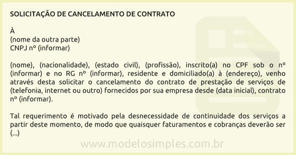 Carta de cancelamento de contrato plano de saude