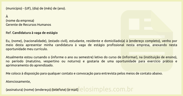 Modelo de Carta de Solicitação de Estágio