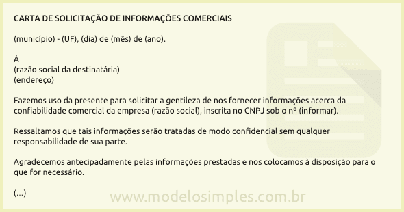 Modelo de Carta de Solicitação de Informações Comerciais