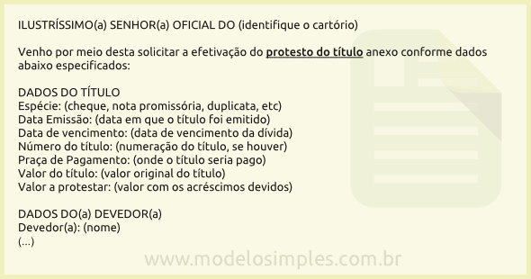 Modelo de Carta de Solicitação de Protesto de Título