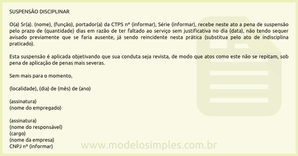 Modelo de Carta de Suspensão do Empregado