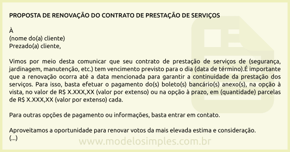 Modelo de Carta Oferecendo Renovação do Contrato de Prestação de Serviços